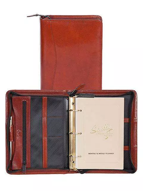 Scully Leather Cognac 3 Ring Zip Weekly