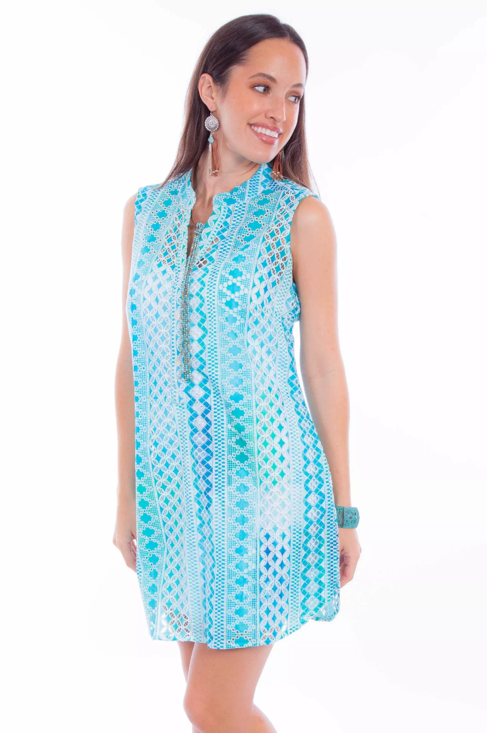 Scully Leather Turquoise Eyelet Sleeveless Dress