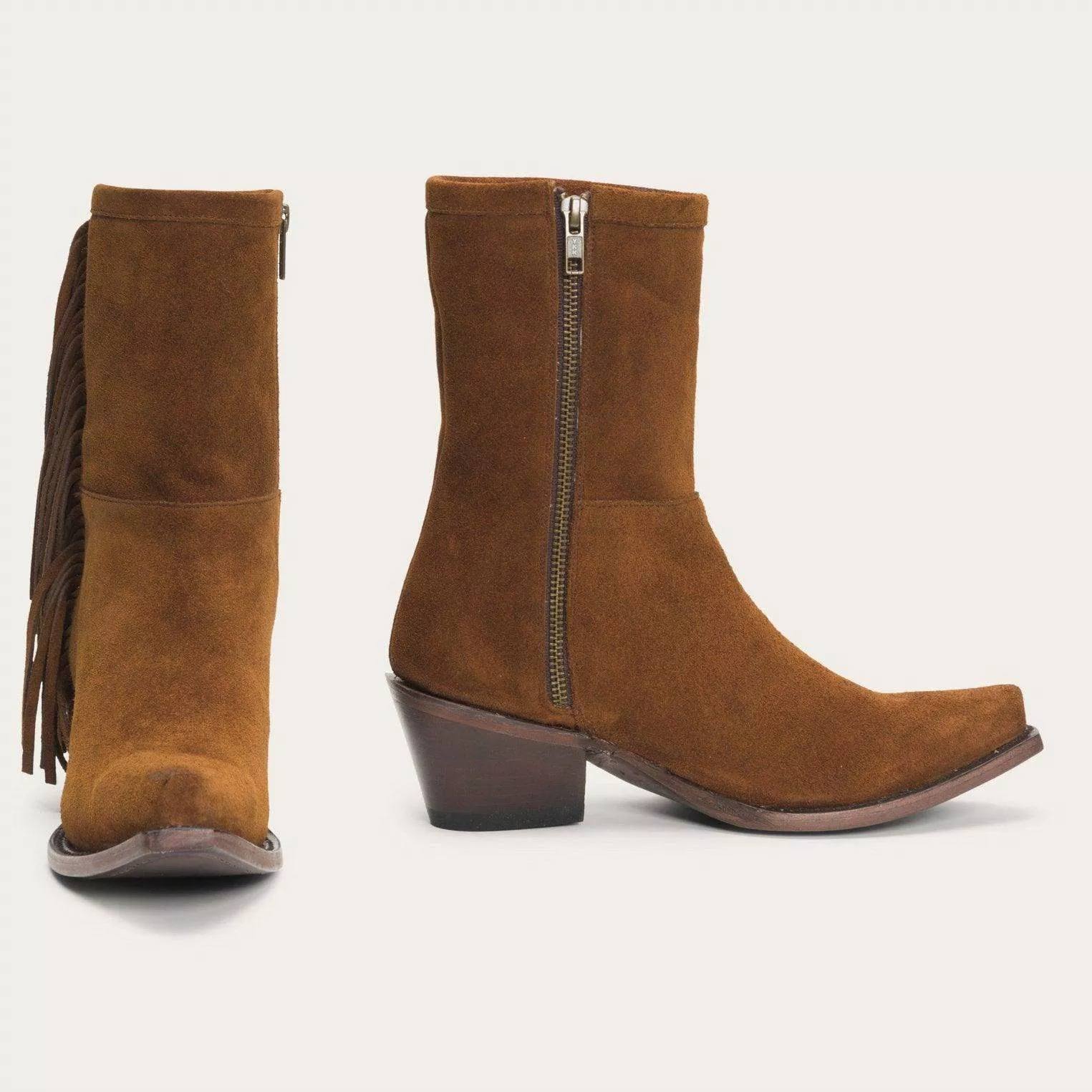 Stetson Halle Suede Fringe Side Zip Brown Boot