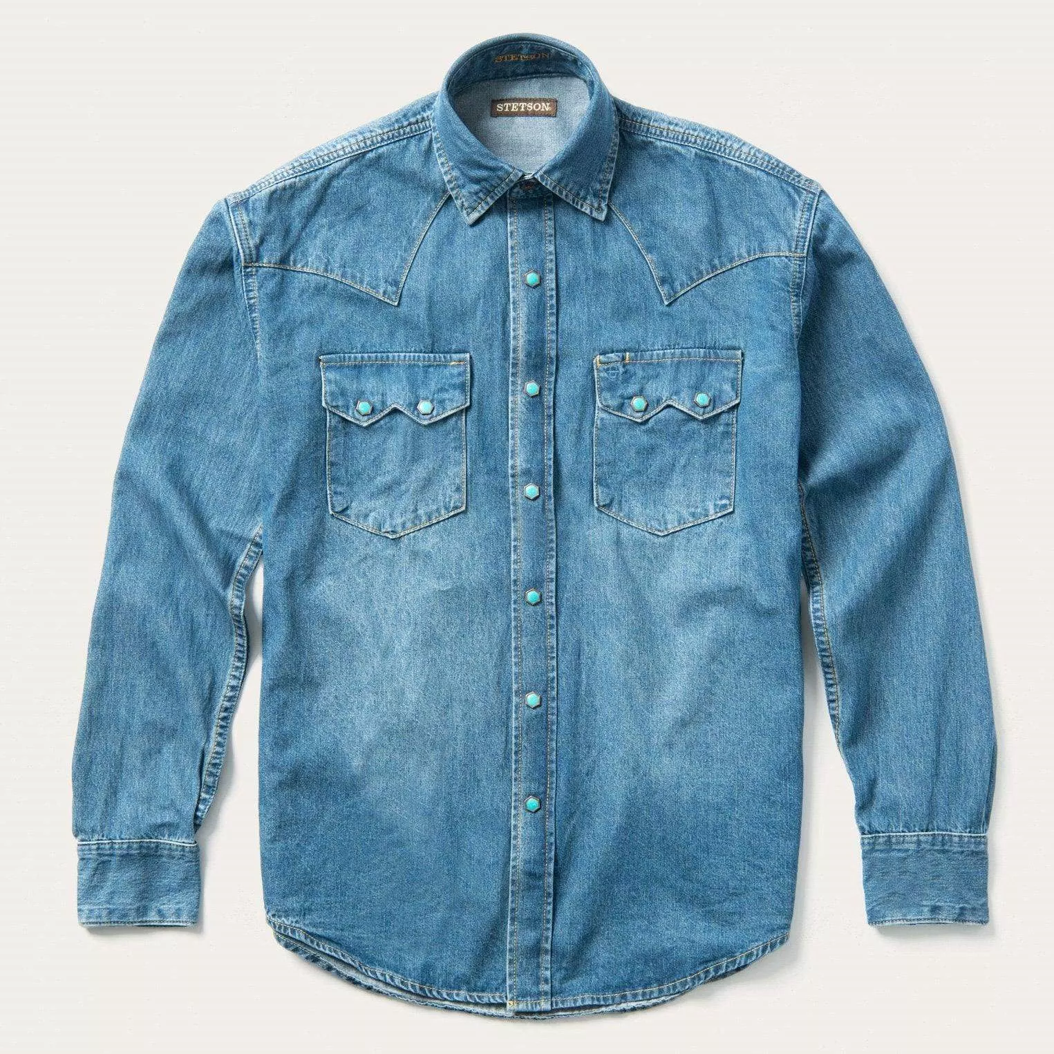 Stetson Turquoise Snap Western Denim Shirt