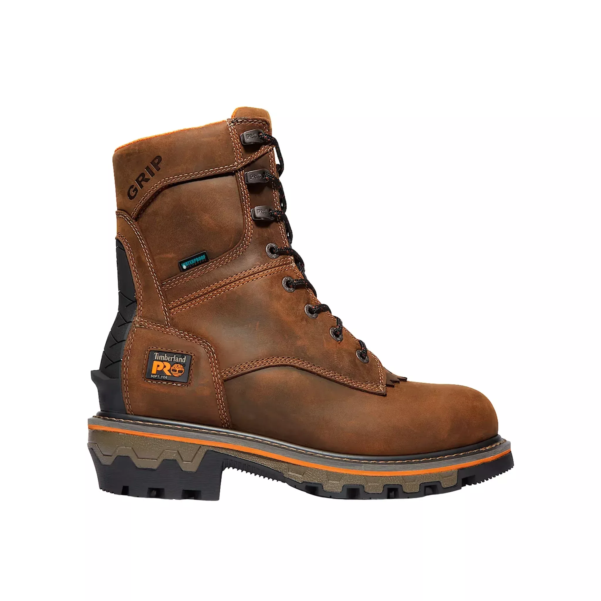 Timberland Pro Men’s Boondock HD Logger Waterproof Soft Toe Work Boots – Brown Earth