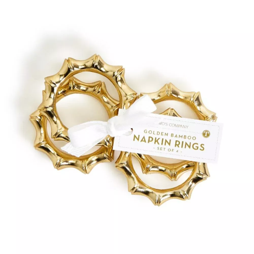 Two’s Company Golden Bamboo Set of 4 Napkin Rings