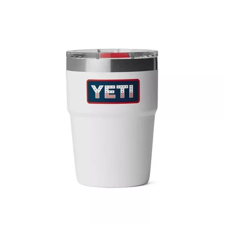 Yeti Rambler 16oz Stackable Pint with MagSlider Lid – White with Patriotic Badge